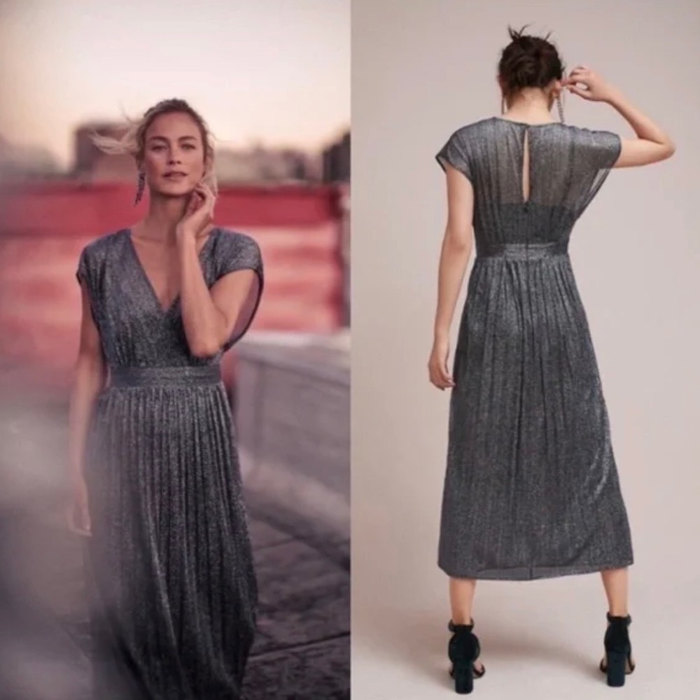 Moulinette Soeurs Midi‎ Dress Womens 4 NWT Metallic NYE V-Neck Party Cocktail